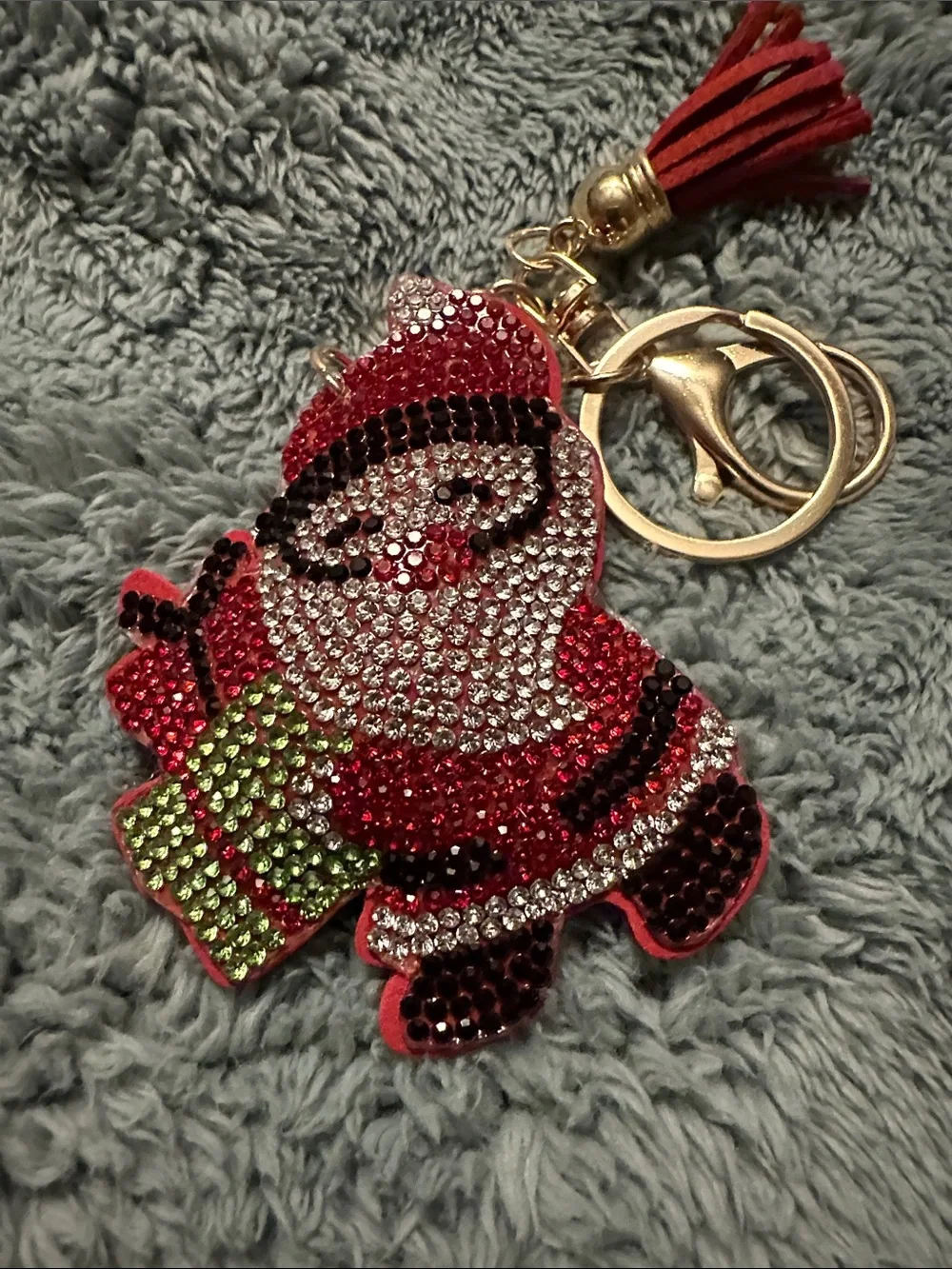 Red Crystal Santa Keychain Charm with Tassel